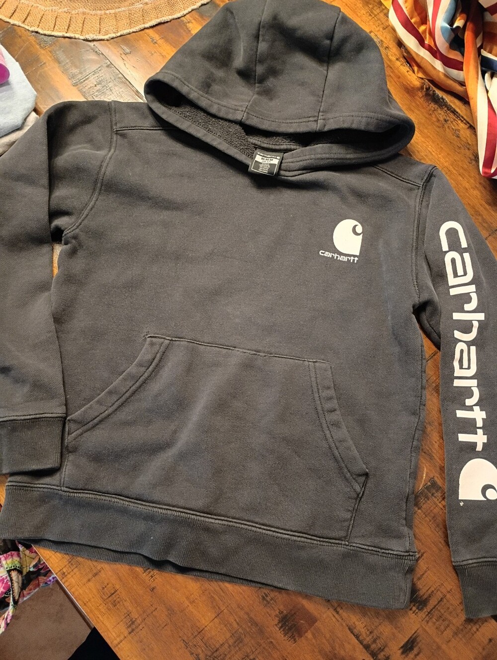 Carhartt Black Pullover Hoodie with White Logo Sleeve